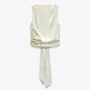 NWT Zara Open Back Cream Sleeveless Top with Tie Bow in Back